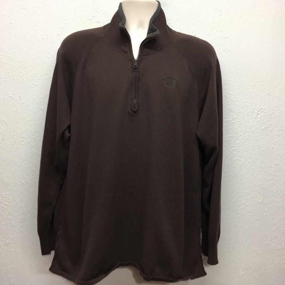 The North Face Sweater Mens XL Brown 1/4 Zip Pullover Cotton Wool Blend Long Slv